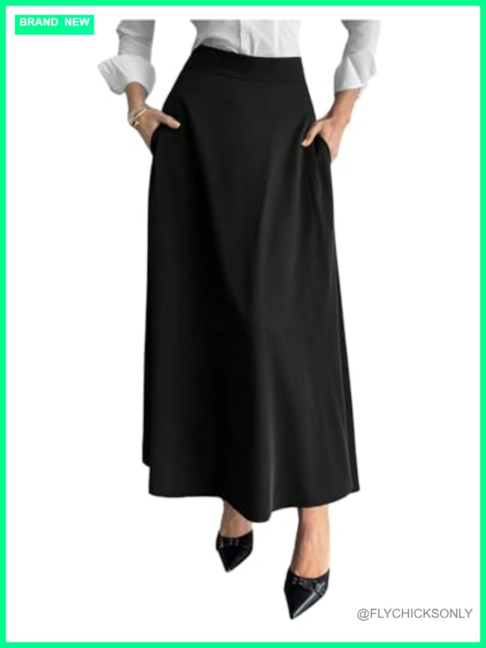 Elegant A-Line Maxi Skirt High Waisted Flowy with Pockets